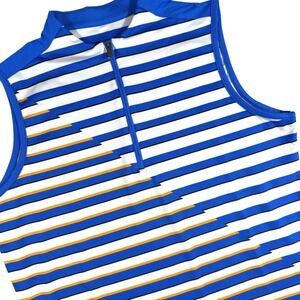 TAIL Sleeveless Golf 1/4 Zip Shirt Womens L Blue White Yellow Stripes Activewear